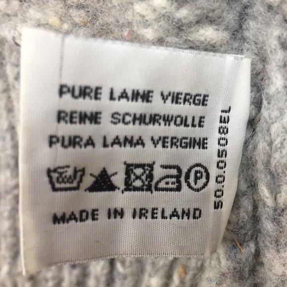 Irish Wool Aran Fisherman Cable Knit Keltic Cardigan Sweater sz M Grey - Picture 11 of 16